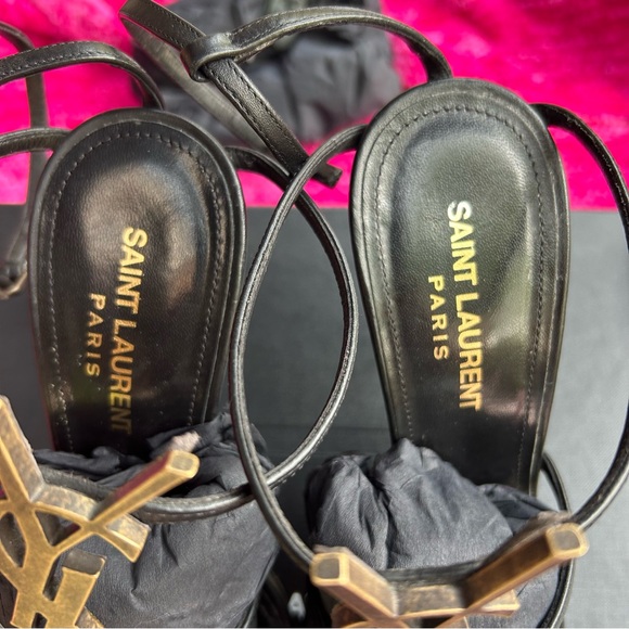 100% Auth YSL Cassandra 110 heels black/gold bronze size 37/7 TTS box and bags - Picture 6 of 16